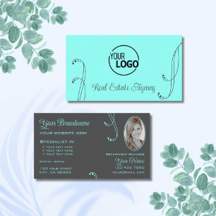 Stilvolle Aquamarine Gray Chic Verziert mit Logo u Visitenkarte