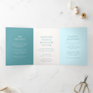 Stilvolle Aquamarine Hochzeit Dreifach Gefaltete Einladung