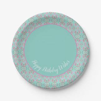 Stilvolle Aquamarine Rosa und Weiß Happy Birthday Pappteller