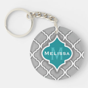 Stilvolle Aquamarine und graumarokkanische Fliesen Schlüsselanhänger