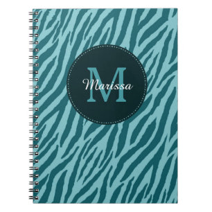 Stilvolle Aquamarine Zebra-Print mit Monogramm und Notizblock