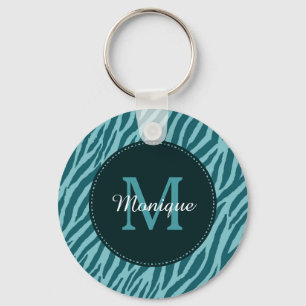 Stilvolle Aquamarine Zebra-Print mit Monogramm und Schlüsselanhänger
