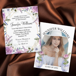 stilvolle Aquarell-Wildblumen Foto Abschluss Einladung