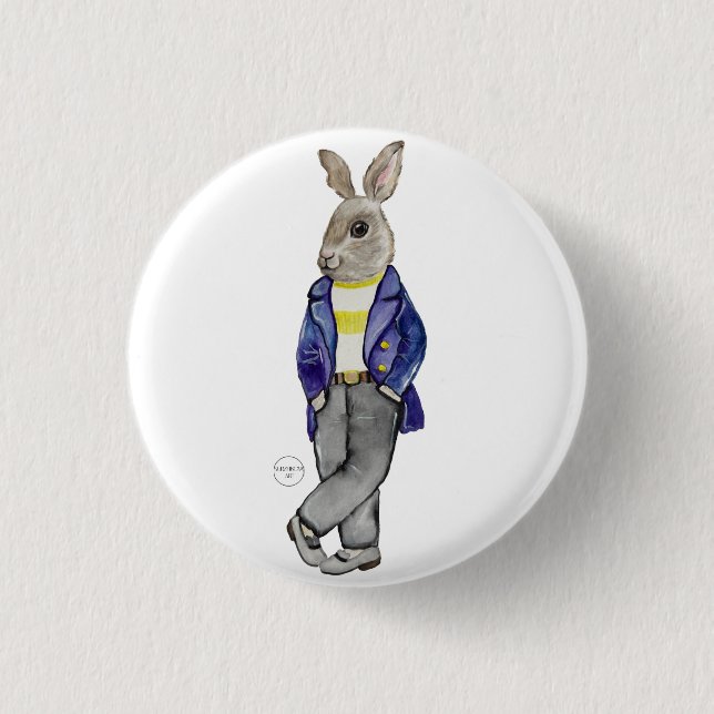 Stilvolle Aquarellhasen-Hand zeichnend Button (Vorderseite)