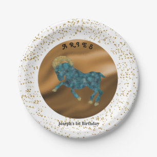 Stilvolle Aries 1. Geburtstag & Gold Confetti Pappteller