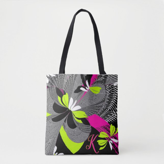 Stilvolle Art Deco Black & Hot Pink Design Monogra (Vorderseite)