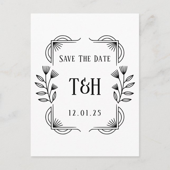 Stilvolle Art Deco Botanische Save the Date Postka Postkarte (Vorderseite)