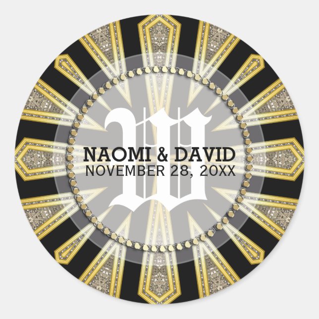 Stilvolle Art Deco Gold Monogram Wedding Sticker (Vorderseite)