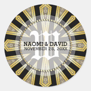 Stilvolle Art Deco Gold Monogram Wedding Sticker