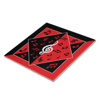 Stilvolle Art Deco Musiknote Rot Schwarz-weiß Fliese