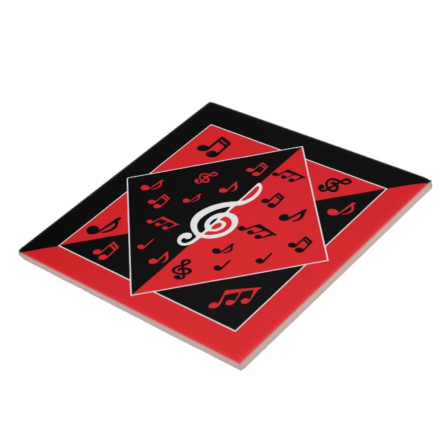 Stilvolle Art Deco Musiknote Rot Schwarz-weiß Fliese (Seite)