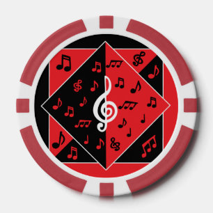 Stilvolle Art Deco Musiknote Rot Schwarz-weiß Pokerchips