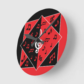 Stilvolle Art Deco Musiknote Rot Schwarz-weiß Runde Wanduhr