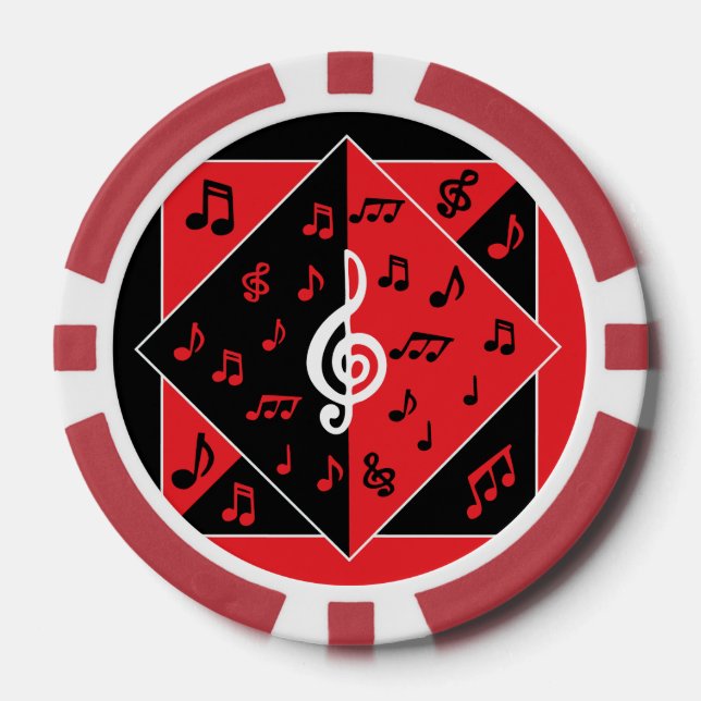 Stilvolle Art Deco Musiknoten Rot Schwarz-weiß Pokerchips (Vorderseite)
