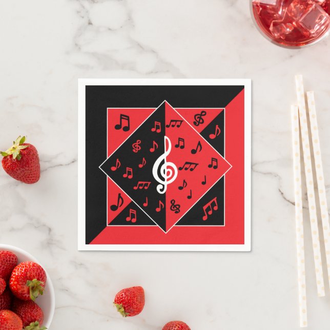 Stilvolle Art Deco Musiknoten Rot Schwarz-weiß Serviette (Beispiel)