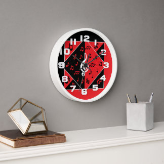 Stilvolle Art Deco Musiknoten Rot Schwarz-weiß Uhr