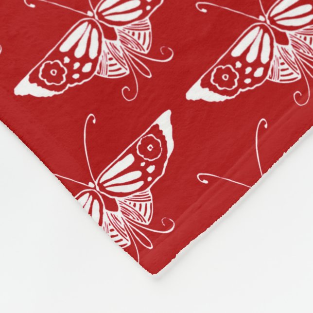 Stilvolle Art-Deco-Schmetterlinge - dunkelrot und  Fleecedecke (Ecke)