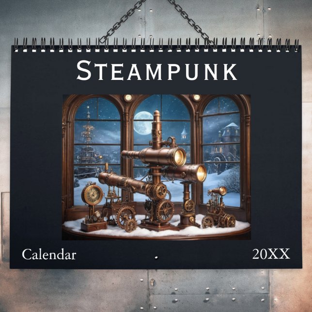 Stilvolle ästhetische Retro Cool Cogs Gears Steamp Kalender (A stylish Steampunk monthly wall calendar, with a different Steampunk-inspired image on every page)