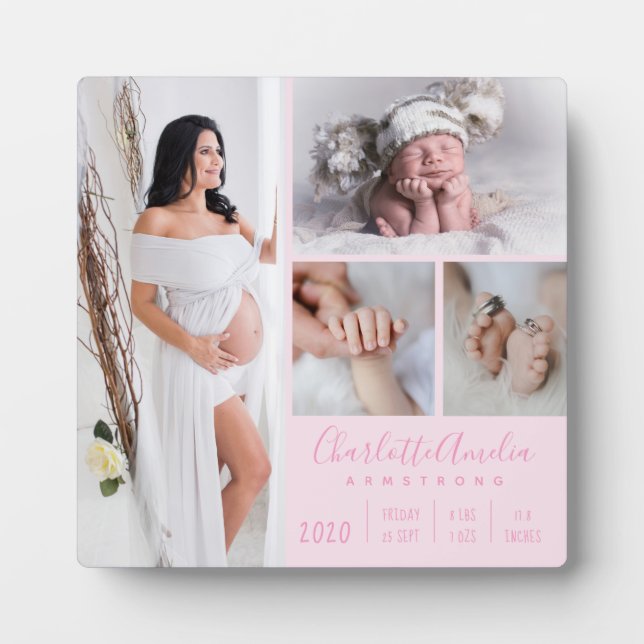 Stilvolle Baby-Foto-Familie Keepake Light Pink Fotoplatte (Vorderseite)