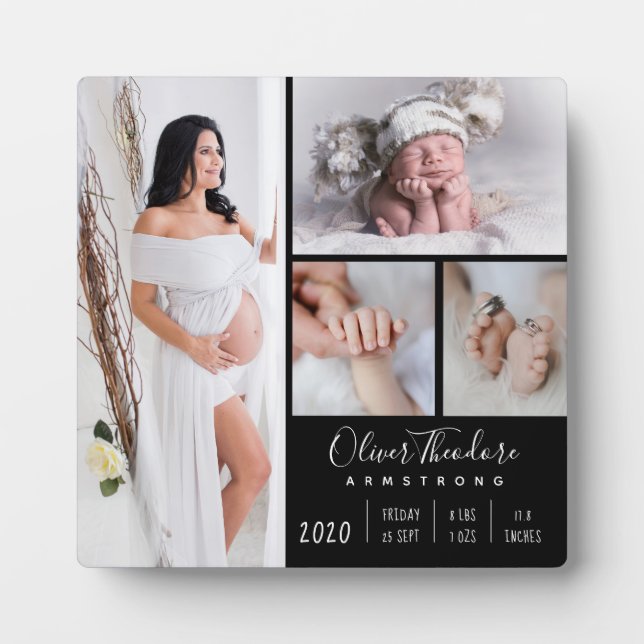 Stilvolle Baby-Foto-Familie Schwarz bewahren Fotoplatte (Vorderseite)