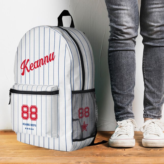 Stilvolle Baseball Sporty Red White Stripes Bedruckter Rucksack (Stylish Baseball Sporty Red White Blue Stripes Printed Backpack
)
