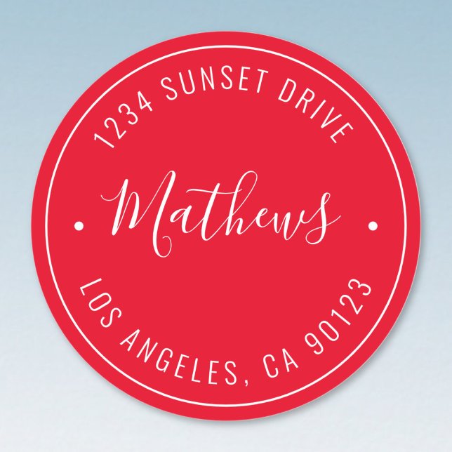 Stilvolle Bezeichnung & Circular Text | Rot und We Runder Aufkleber (Von Creator hochgeladen)