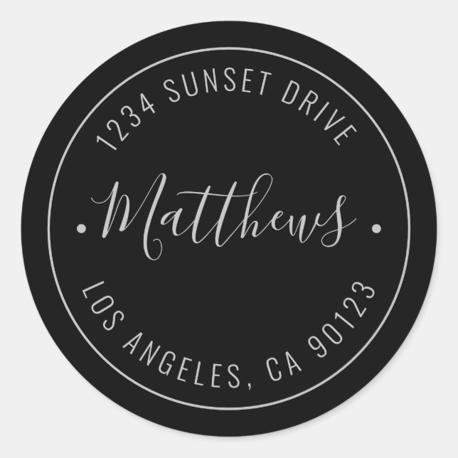 Stilvolle Bezeichnung & Circular Text | Schwarz &  Runder Aufkleber (Vorderseite)