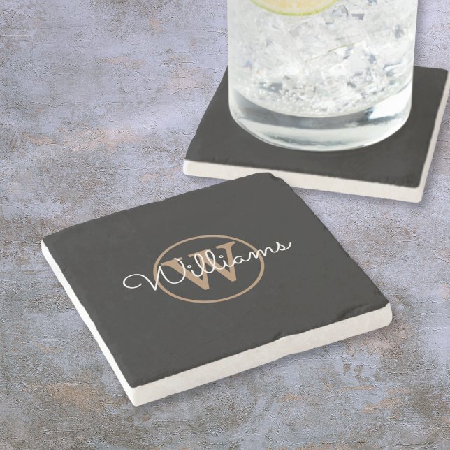 Stilvolle Bezeichnung für das Schwarze Gold Monogr Steinuntersetzer (Stylish Black Gold Monogram Script Name Stone Coaster)