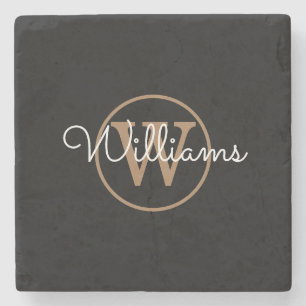 Stilvolle Bezeichnung für das Schwarze Gold Monogr Steinuntersetzer