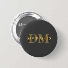 Stilvolle Bezeichnung & Monogramm | Gold & Dunkelg Button