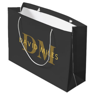 Stilvolle Bezeichnung & Monogramm Gold & Dunkelg Große Geschenktüte