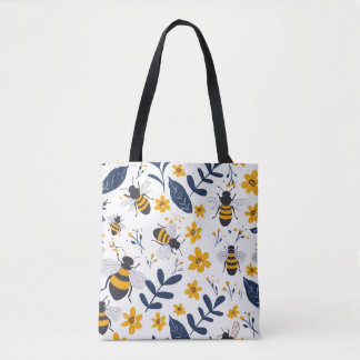 Stilvolle Bienen- und Blumenmuster-Tote-Tasche