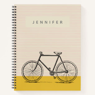 Stilvolle Bike Illustration Blush und gelber Name Notizbuch