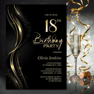 Stilvolle Black and Gold 18. Geburtstagsparty Einladung
