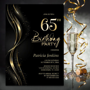 Stilvolle Black and Gold 65. Geburtstagsparty Einladung
