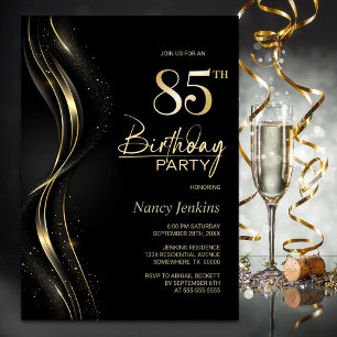 Stilvolle Black and Gold 85. Geburtstagsparty Einladung