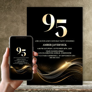 Stilvolle Black and Gold 95. Geburtstagsparty Einladung