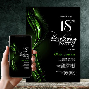 Stilvolle Black and Green 18. Geburtstagsparty Einladung