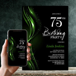 Stilvolle Black and Green 75. Geburtstagsparty Einladung
