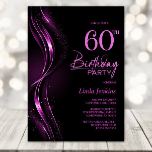 Stilvolle Black and Pink 60. Geburtstagsparty Einladung