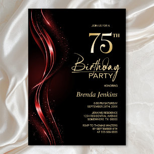 Stilvolle Black and Red 75. Geburtstagsparty Einladung