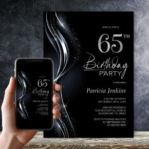 Stilvolle Black and Silver 65. Geburtstagsparty Einladung