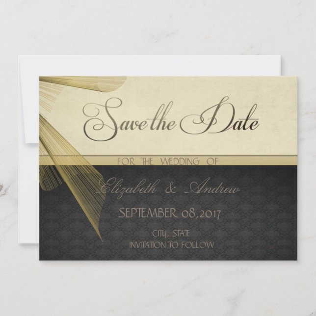 Stilvolle Black Damask Hochzeit Save the Date (Vorderseite)