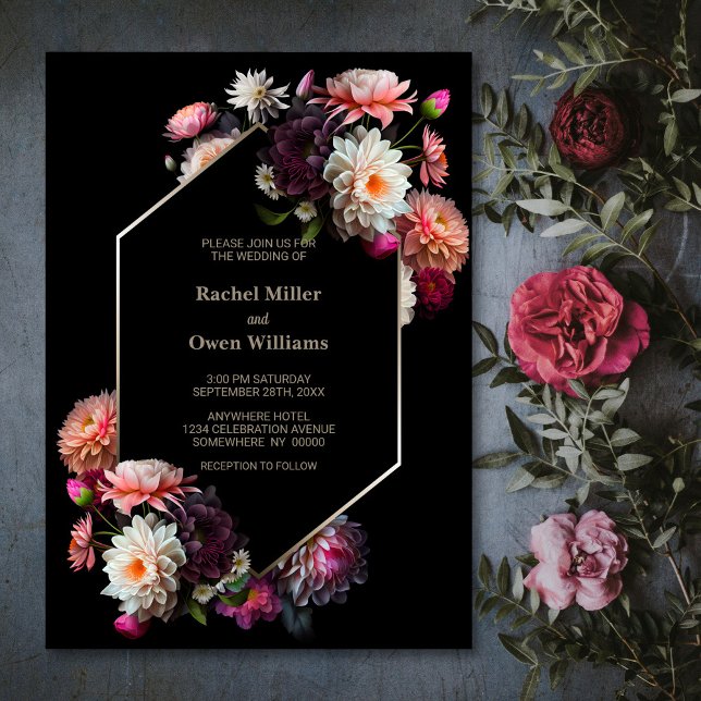 Stilvolle Black Floral Wedding Einladung (Von Creator hochgeladen)