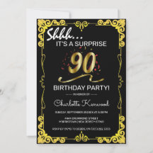 Stilvolle Black & Gold 90. Überraschung Geburtstag