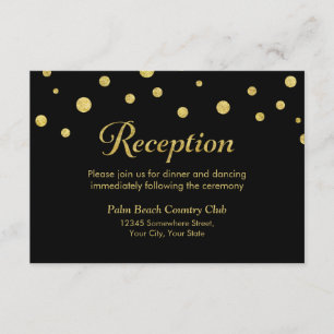 Stilvolle Black & Gold Dots Hochzeitsempfehlung Begleitkarte