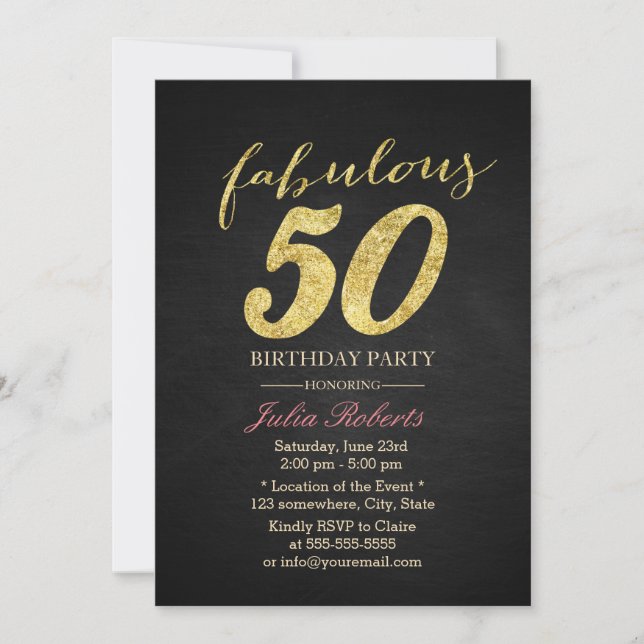 Stilvolle Black & Gold Fabulous 50 Einladung (Vorderseite)
