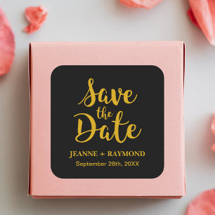 Stilvolle Black Gold Foil Wedding Save the Date Quadratischer Aufkleber