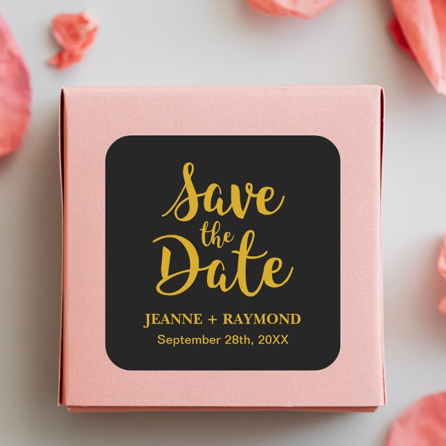 Stilvolle Black Gold Foil Wedding Save the Date Quadratischer Aufkleber (Von Creator hochgeladen)