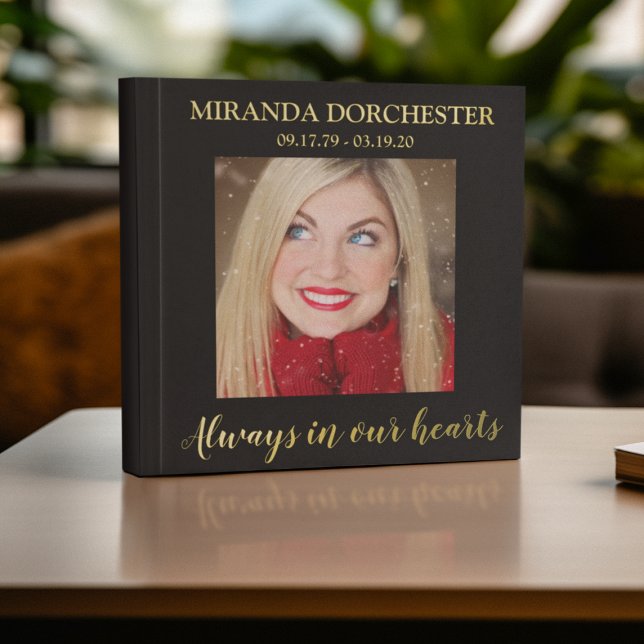 Stilvolle Black & Gold Foto Beerdigung Gästebuch (Von Creator hochgeladen)